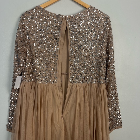 New Maya Maternity long sleeved maxi dress sequin tulle skirt taupe blush 12 - Picture 12 of 13